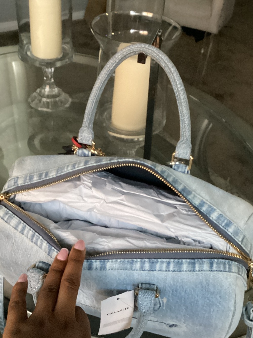 Coach Light Denim Satchel with Red Heart Charm - Picture 3 of 3